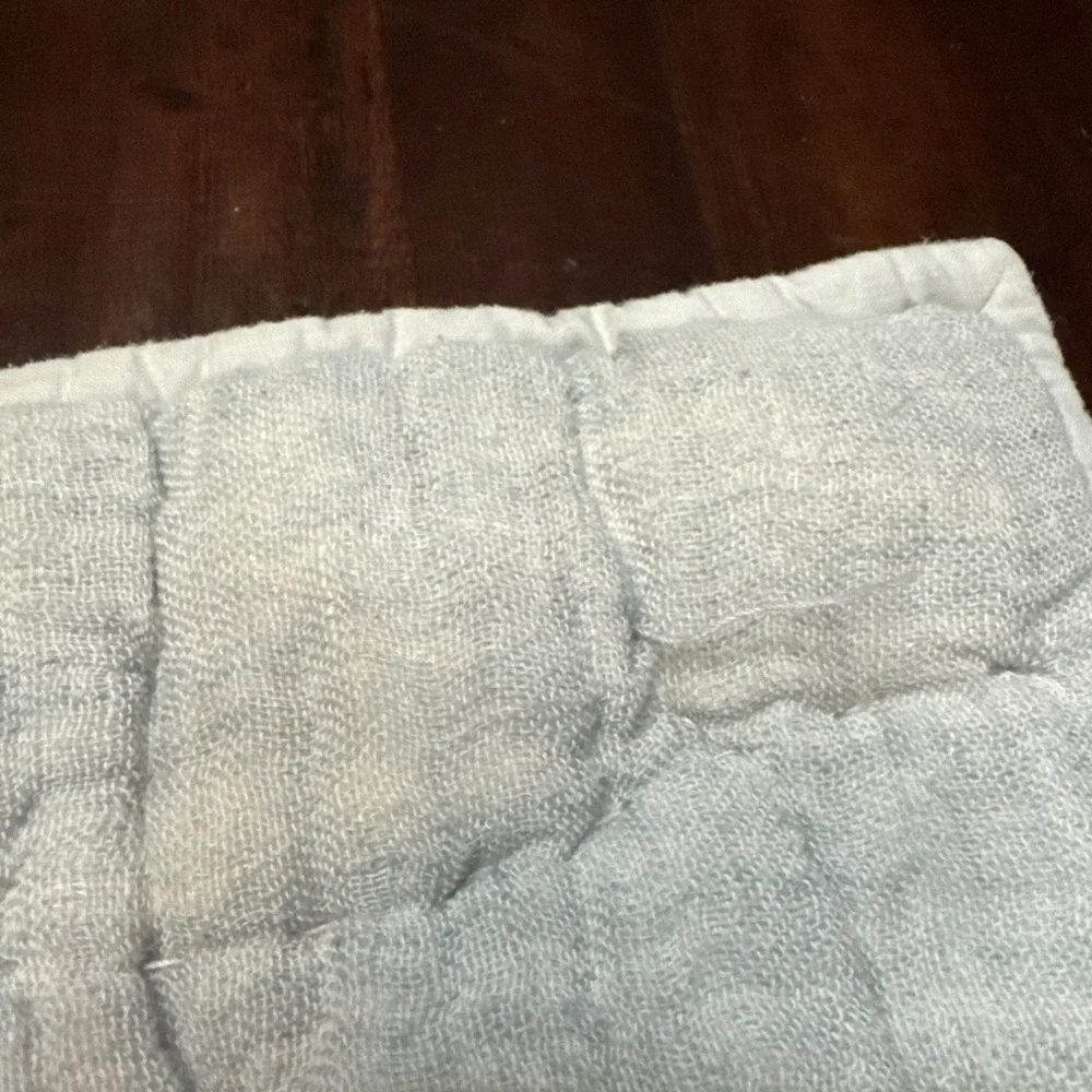 Pottery Barn EURO Pillow Sham Chambray Blue Cloud Quilted Stitched Linen Bedding